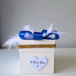 Exploding box na ślub jasnoniebieski z kokardą