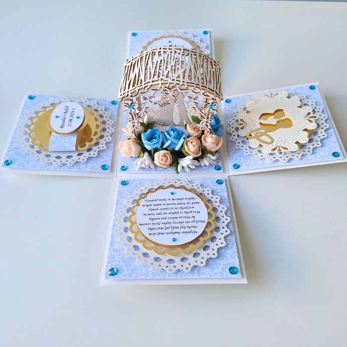 Exploding box na ślub jasnoniebieski