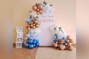 Ścianka balonowa dla chłopca niebiesko-złota