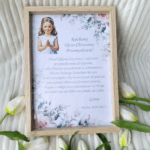 Podziękowanie dla chrzestnych w drewnianej ramce na komunię 2