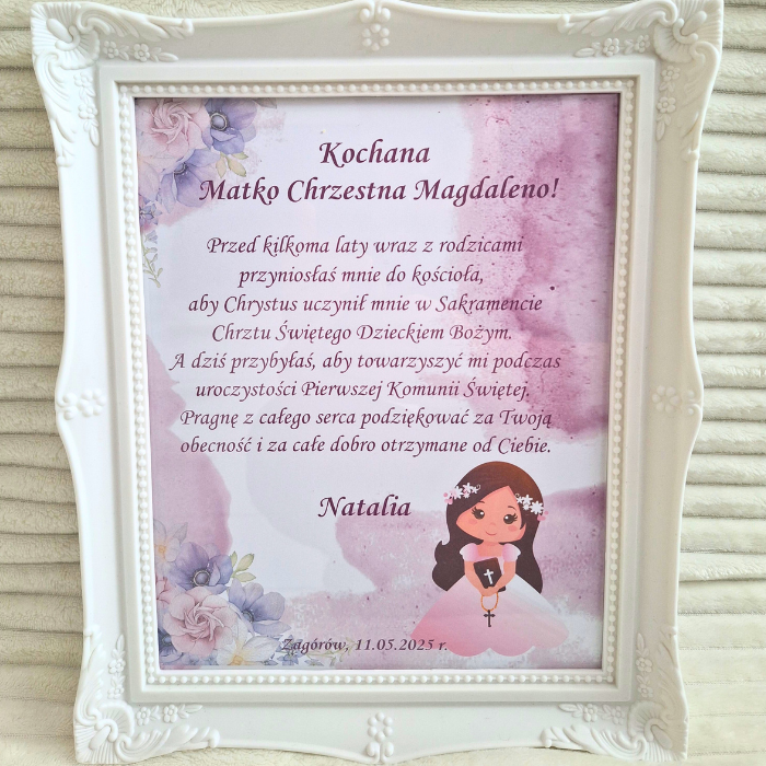 Podziękowanie dla chrzestnych w ramce na komunię 4