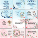 Podziękowanie na komunię niebieski i różowe wzory