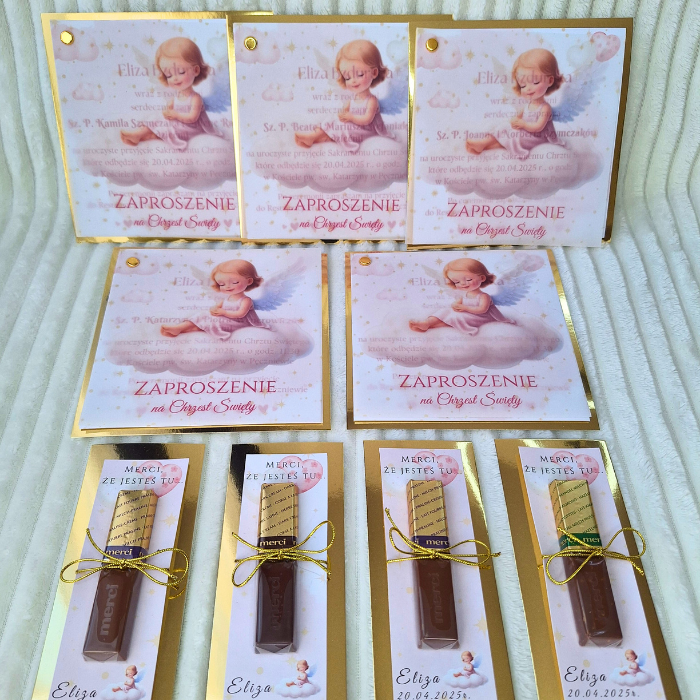 Podziękowanie z czekoladką Merci różowe