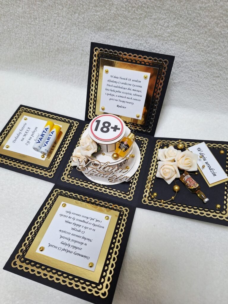 Czarno-złoty exploding box na osiemnastkę