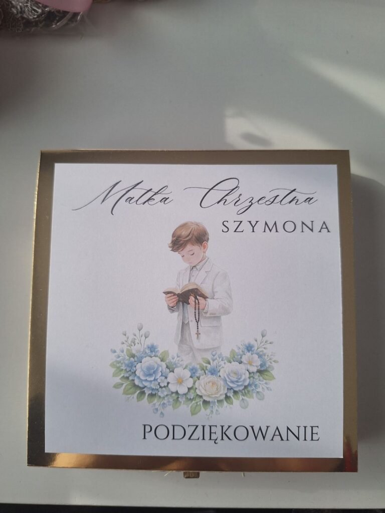 Podziękowanie dla chrzestnych w drewnianym pudełku – wzór 20