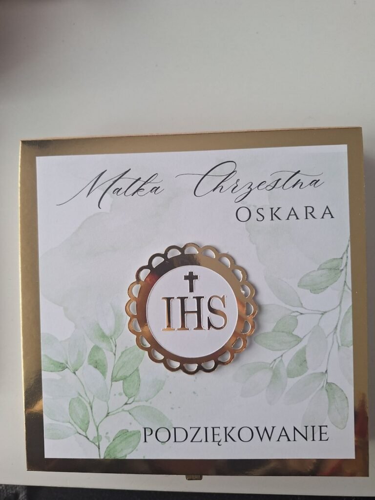 Podziękowanie dla chrzestnych w drewnianym pudełku – wzór 21