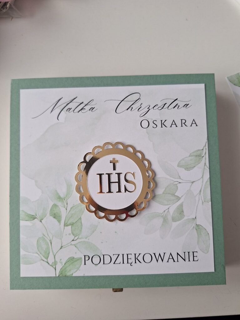 Podziękowanie dla chrzestnych w drewnianym pudełku – wzór 26