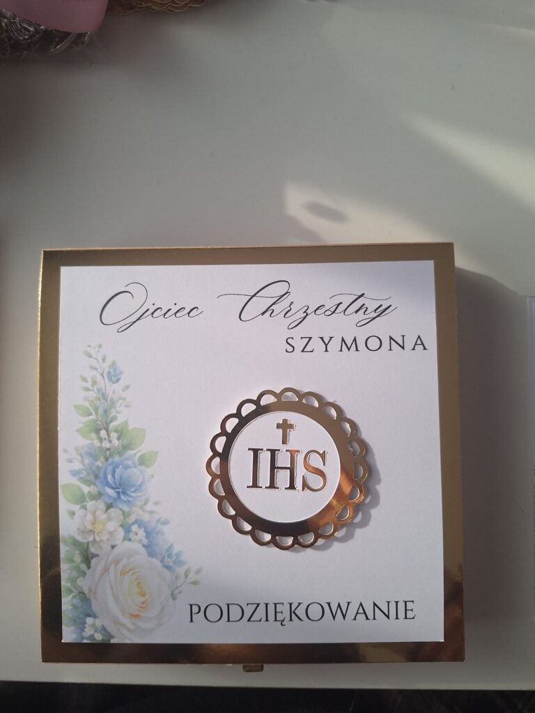 Podziękowanie dla ojca chrzestnego z kielichem IHS