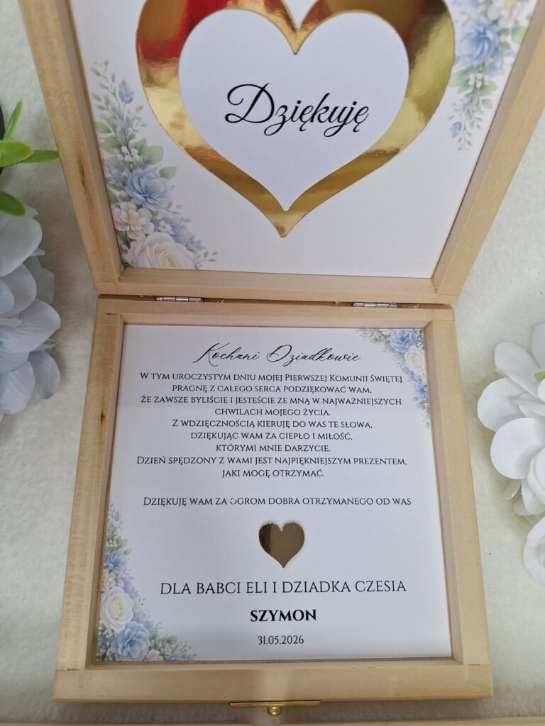 Podziękowanie dla chrzestnych w drewnianym pudełku – wzór 32