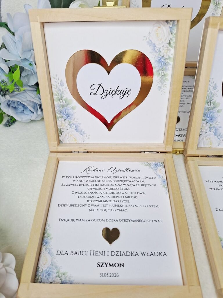 Podziękowanie dla chrzestnych w drewnianym pudełku – wzór 35