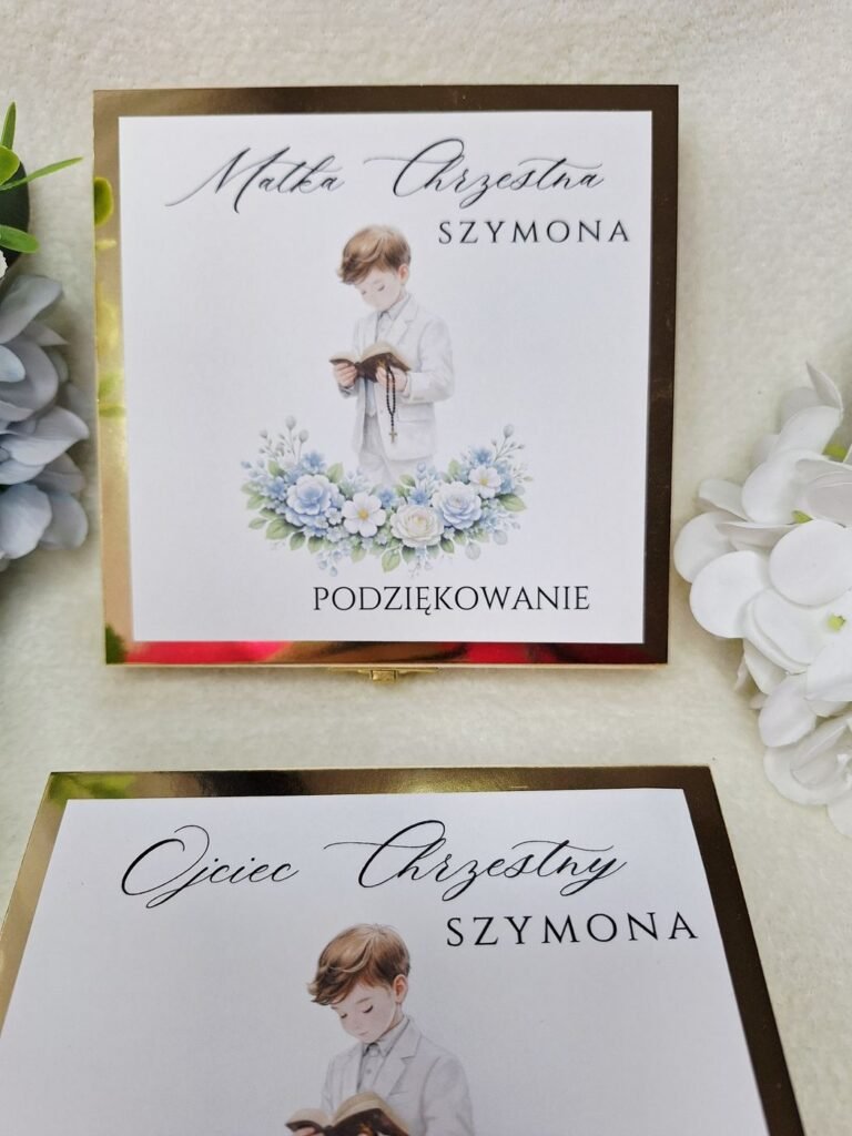 Podziękowanie dla chrzestnych w drewnianym pudełku – wzór 36