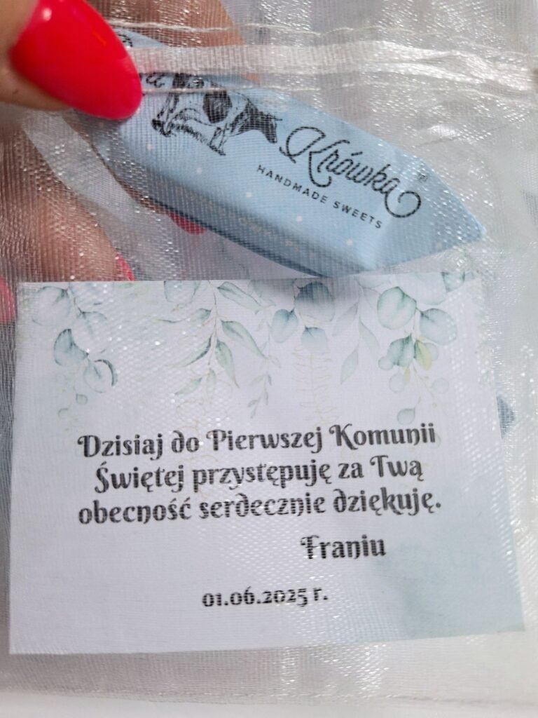 Personalizowany bilecik z podziękowaniem i krówką