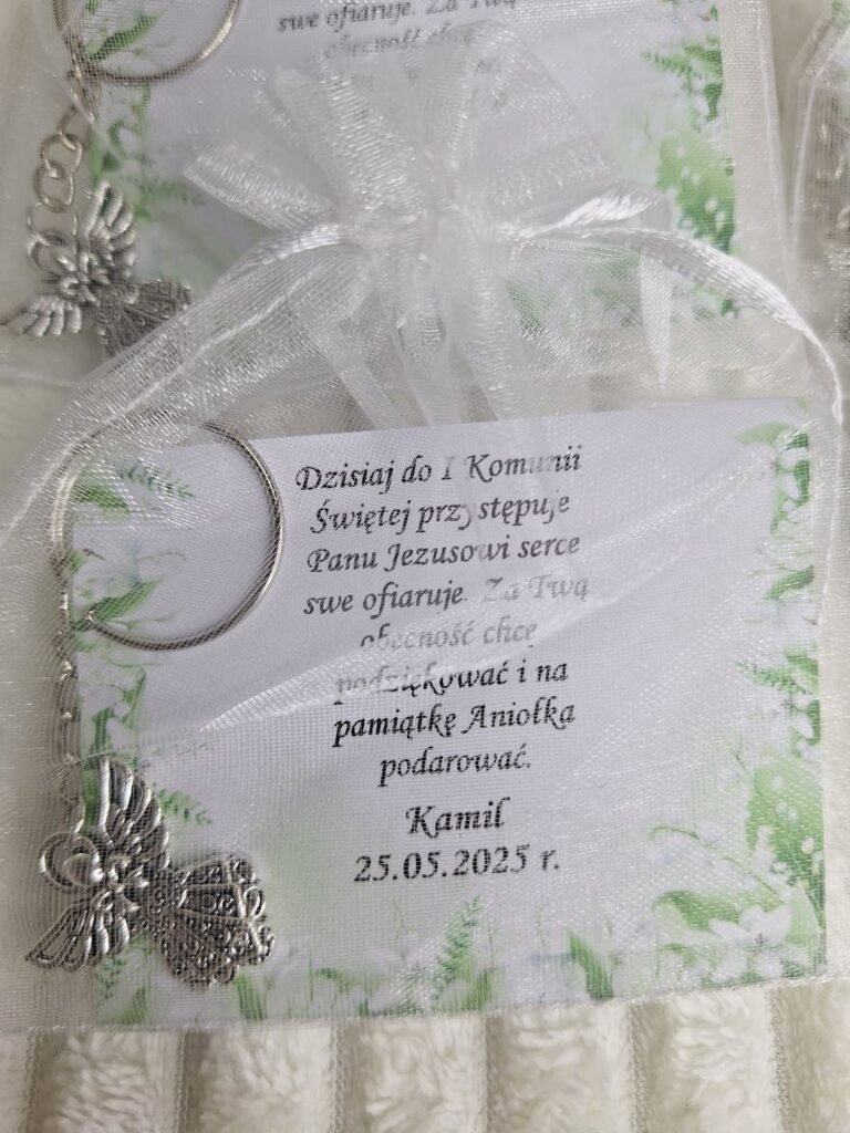 Podziękowanie z brelokiem aniołkiem – wzór 11