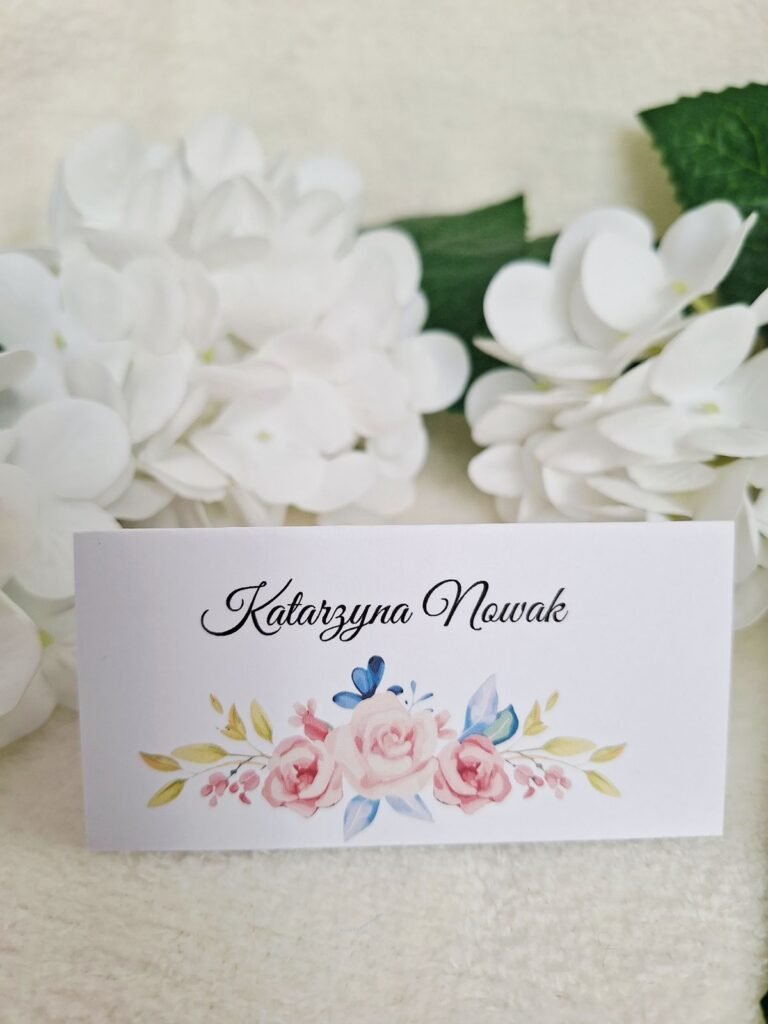 Winietka z imieniem w różowe kwiaty