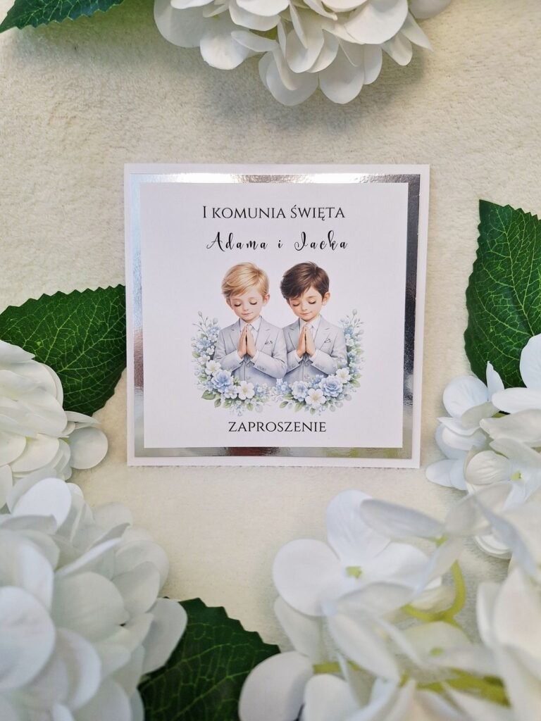 Zaproszenie komunijne z dwójką dzieci