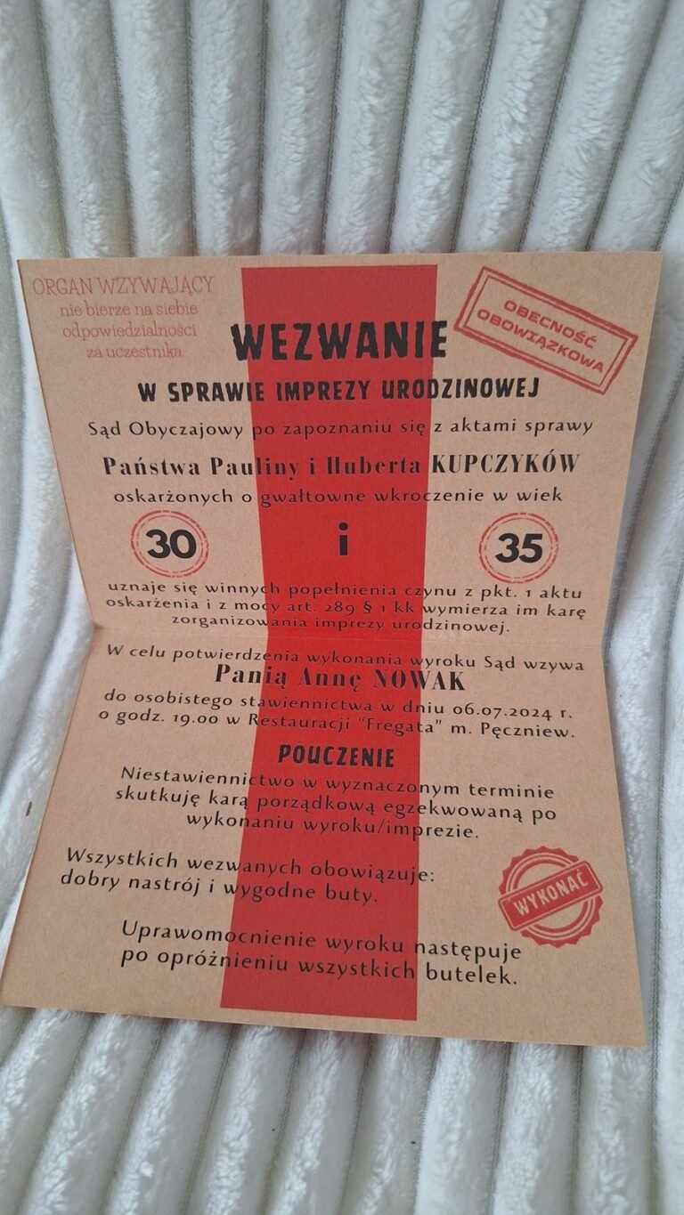 Zaproszenie Wezwanie na 30. i 35. urodziny