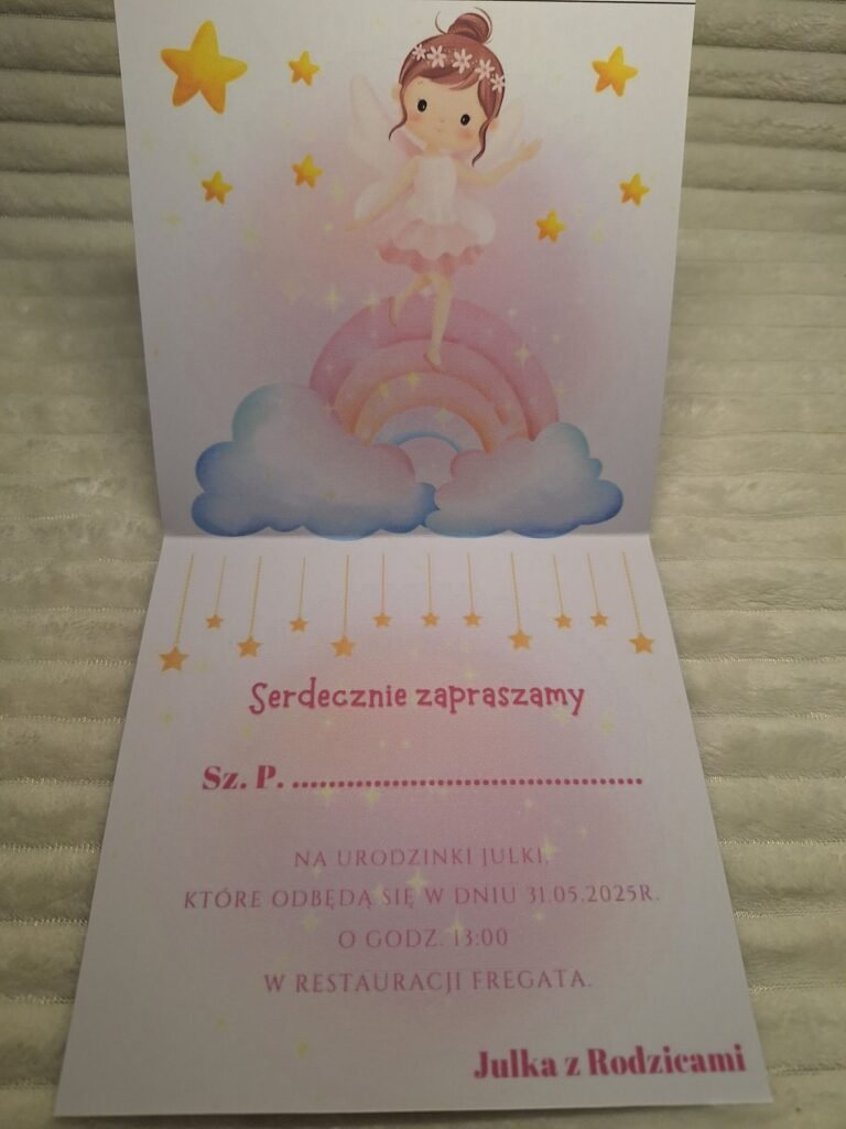 Zaproszenie z wróżką na tęczy