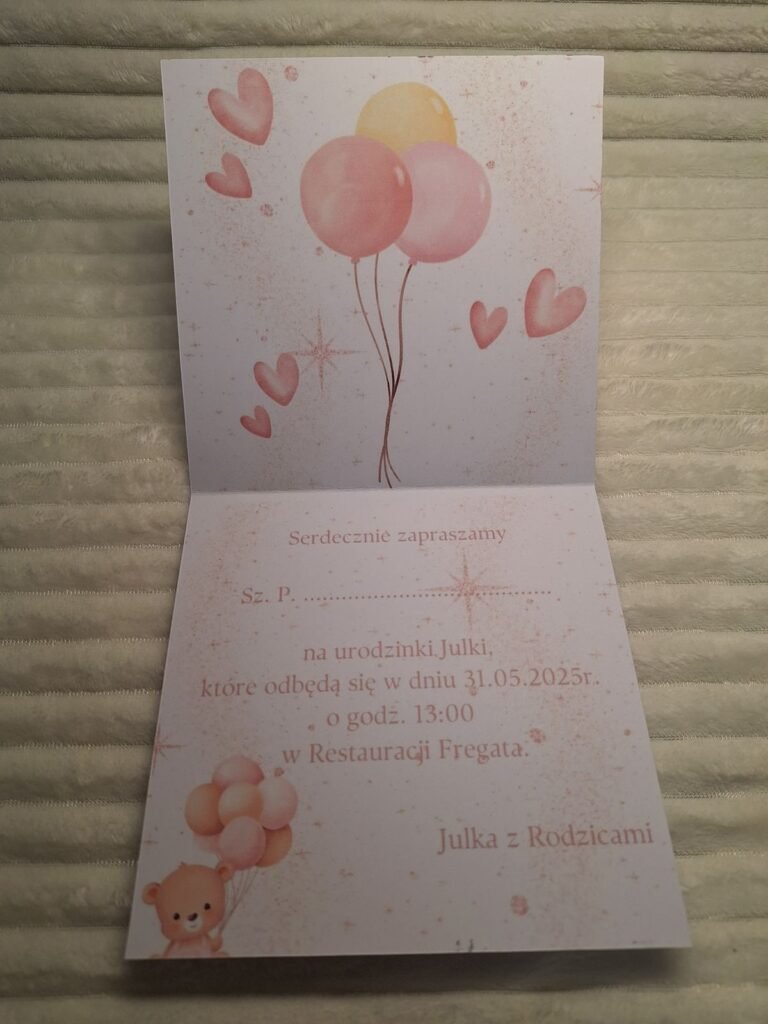 Zaproszenie z różowymi balonami
