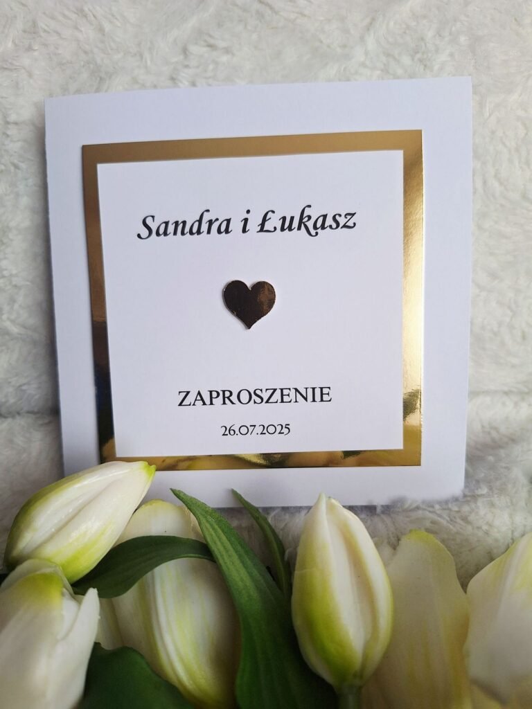 Zaproszenie ślubne ze złotym sercem
