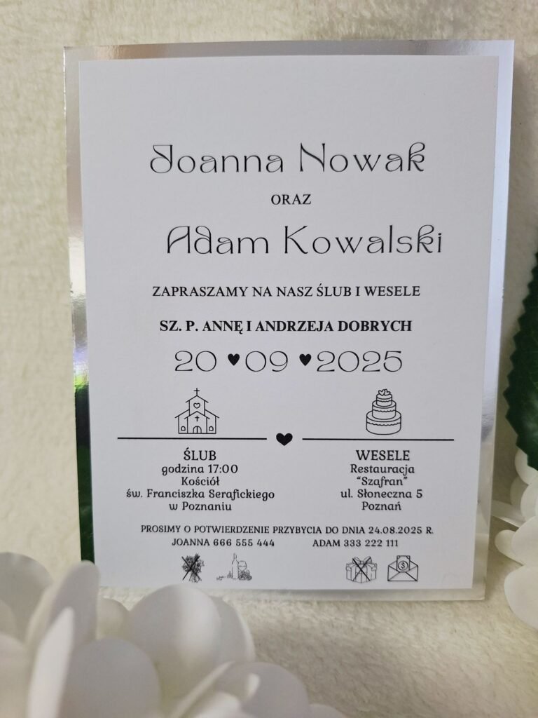Minimalistyczne zaproszenie ślubne na kalce